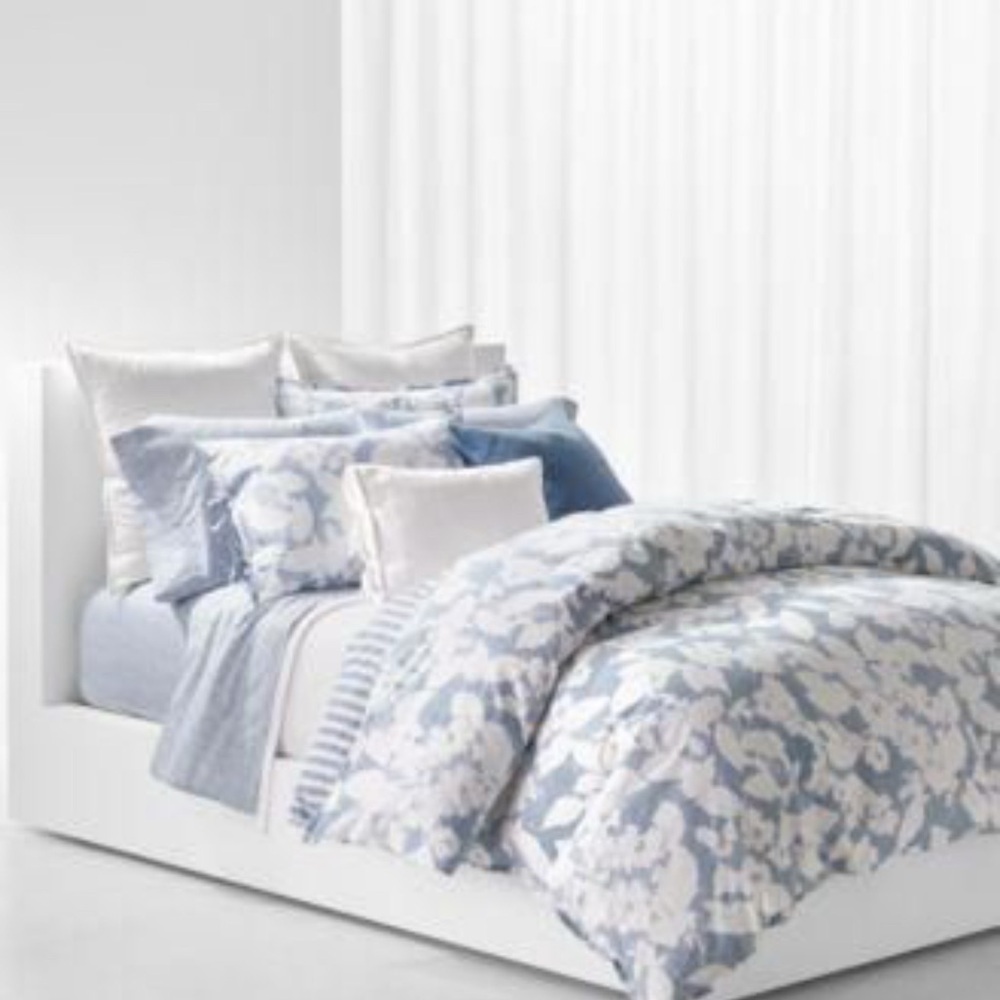 NEW! Ralph Lauren Eva Botanical Duvet Set 3 Pc. Queen Cream/Blue $420